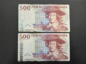Rare Vintage Sweden 500 Kronor Banknote Set (2) LOT: 0510-417 - Bild 1 von 6