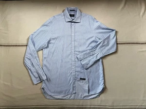 Hackett Business Shirt 16.5/42 Italian Fine 100 2 Ply Blue Stripe Double Cuff - Picture 1 of 16