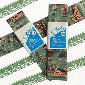 Vintage Offray farm crafting ribbon & green lace 18 yards - Picture 1 of 4