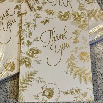 Hallmark Stationery Set of 14 Thank You Blank Note Cards White Gold Floral Fern - Image 1 of 4