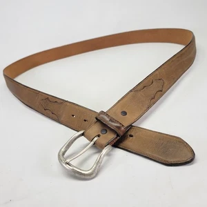 Justin Western Belt 54 Top Grain Cowhide Leather Brown USA Made X43BY - Picture 1 of 13