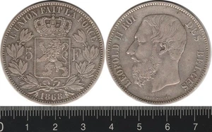 Belgium: 1868 5 Francs Leopold II silver  - Bild 1 von 1
