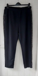 Ladies Size Uk 18 Black Light Weight Stretch & Sequin Trousers By Shein Nwot - Picture 1 of 4
