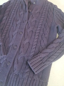 LL Bean Fisherman Cardigan Sweater Cable Knit Women’s Size MP Purple Cotton - Picture 1 of 13