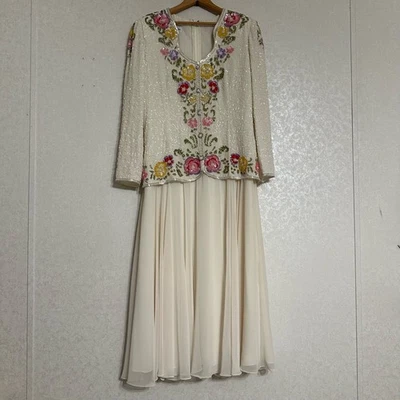 Jack Bryan Floral Sequin Beaded Vintage Formal Maxi Dress Chiffon Gown Sz 12 - Image 1 of 4