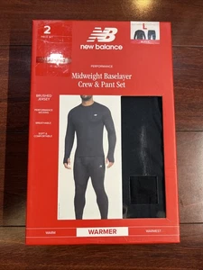 2-Piece Set New Balance Midweight Base Layer Crew / Pant Mens Large Black SEALED - Picture 1 of 16