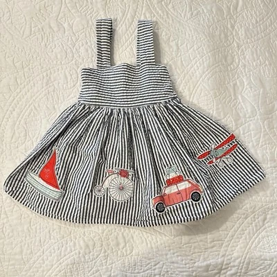 Savannah Sundress Seersucker 24 Month Transportation Appliqué Adjustable Straps - Image 1 of 4