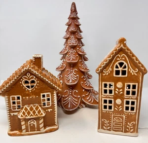 Casa de pueblo de pan de jengibre de cerámica LED, pan de jengibre neutro, ropa de piedra, NUEVO - Imagen 1 de 20