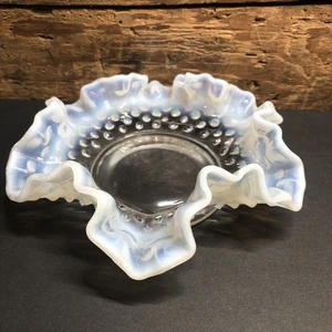 Fenton Candy Dish White Opalescent Glass Ruffled Hobnail Vintage Handmade 6” - Picture 1 of 5