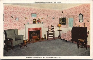 1910s HOMESTEAD HEATER Adv. Postcard "Homestead Coalfire No 23 in the Fireplace" - Picture 1 of 2