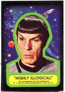 1976 Topps Star Trek #11 Spock Highly Illogical Sticker Card NM Paramount - Picture 1 of 2
