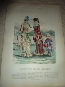 ANTIQUE AUG 1881 LADIES FASHION ILLUSTRATION - FRAUEN-ZEITUNG -GERMANY-PL 478 - Picture 1 of 1