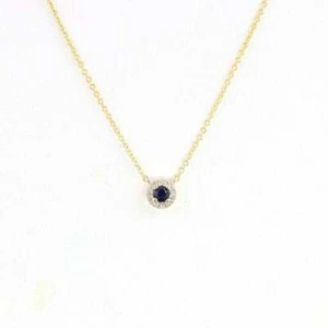 Dainty Halo Gemstone Pendant Necklace 0.10 Ct Blue Sapphire 14K Yellow Gold Over - Picture 1 of 3