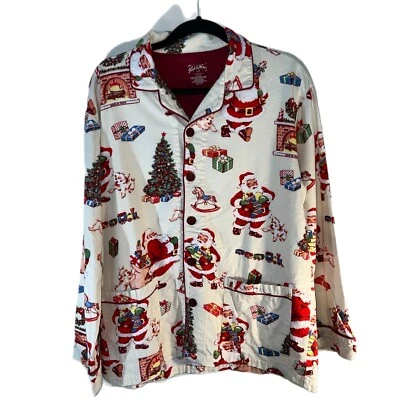 NICK & NORA Vintage Christmas Tree Flannel 💯 Cotton  Santa Dog Pajama Top M - Изображение 1 из 4