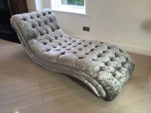 Chesterfield Chaiselongues Sofa Liege Chaise Club Relax Liegen Leder Stoff Grau - Bild 1 von 12