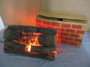 Vtg Real Wood Logs Faux Fire Motion Flames Electric Fireplace Motorized in Box - Picture 1 of 18