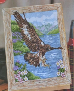 Cross Stitch Chart Only - Magnificent Eagle Soaring Above River Wildlife Sampler - Picture 1 of 1