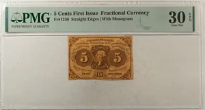 5 CENTS 1st ISSUE FRACTIONAL CURRENCY FR#1230 STRAIGHT EDGES PMG VF-30 EPQ NICE! - Picture 1 of 2