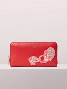 NWT Authentic Kate Spade Beaded Tiny Baby Elephant Continental Zip Red Wallet - Picture 1 of 5
