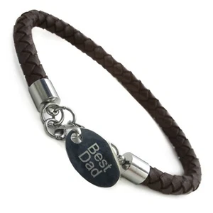 Pulsera de cuero grabada personalizada para hombre y etiqueta de acero inoxidable regalo de cumpleaños - Imagen 1 de 3