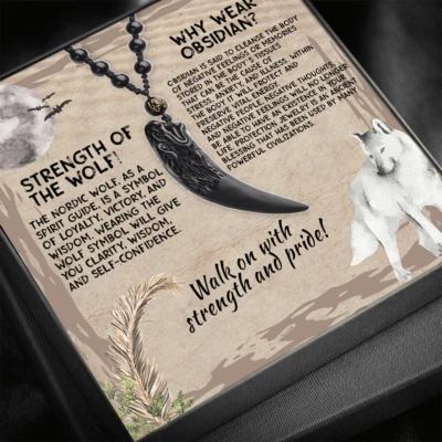 Mens gift for him Necklace, Wolf Tooth Stone Black and Ice Obsidian Pendant. - Image 1 of 4