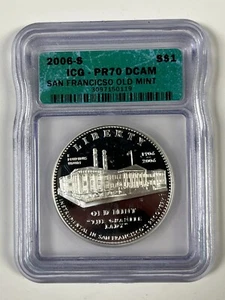 2006 S San Francisco Old Mint Proof Silver Dollar ICG PR70 DCAM DIRTY HOLDER - Picture 1 of 4