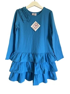 New! Hanna Andersson Rows of Bows Tiered Ruffle Dress Long Sleeve Size 130/US 8 - Picture 1 of 8