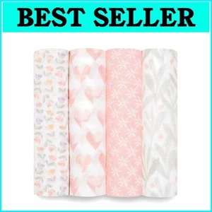 Large Lightweight Cotton Swaddle Blankets - Floral Design, Perfect for Infants - Picture 1 of 7