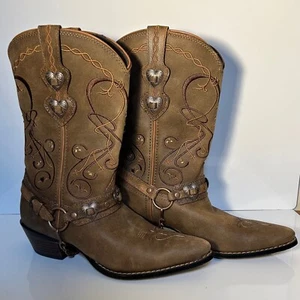 Durango Women's Crush Heartbreaker Harness Brown Leather Cowgirl Boots US 9M! - Picture 1 of 11