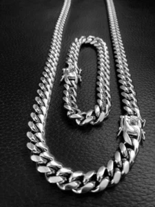 Juego de Pulsera y Cadena Cuban Miami Link 10mm Acero Inoxidable Punk Rock Joyería - Imagen 1 de 4