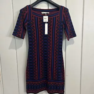 Nwt Trina Turk Milies Sweater Dress Pink Purple Aztec Geo Print Sheath Size S - Picture 1 of 6