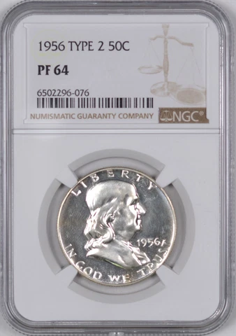 1956 Franklin Proof Silver Half Dollar (Type-2) 50C - NGC PF64 Cover