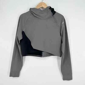 Gymshark Asymmetrical Performance Hoodie Jacket Cropped, Large, Gray/ Black - Picture 1 of 8