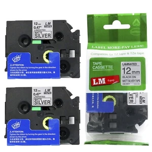 2/Pack 12 mm Schwarz auf Matt Silber für P-Touch Modell PT520, PT-520 Etikettiergerät - Bild 1 von 1