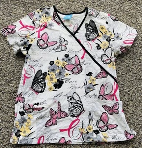 Women's Medium Butterfly Print Scrub H.Q. Scrub Top - Picture 1 of 1
