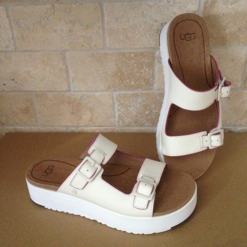 SANDALI INFRADITO UGG HANNELI BIANCHI IN PELLE CON PLATEAU E PLATEAU MISURA US 8 DONNA