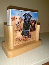 Ceramic Tile Black Yellow Chocolate Labrador Retriever Dog Coasters Stone Set 4