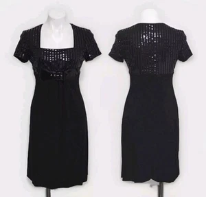Joseph Ribkoff Faux Leather Trim Empire Cut Belted Bubble Hem Sheath Dress Small - Picture 1 of 9