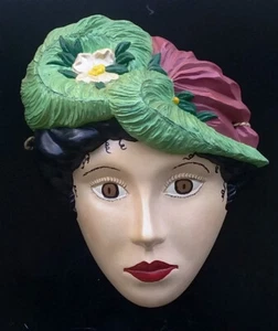 HERMOSA MÁSCARA DE PARED VICTORIANA DE COLECCIÓN HECHA A MANO DE ARCILLA CERÁMICA 9,5" MUJER ANTIGUA MODA - Imagen 1 de 2