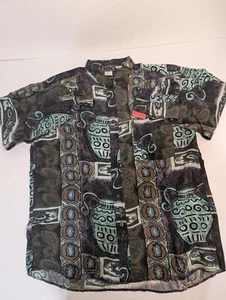 Pure Brand Short Sleeve Button Down Shirt 100% Silk Urns Geometric Men's Large - Picture 1 of 9