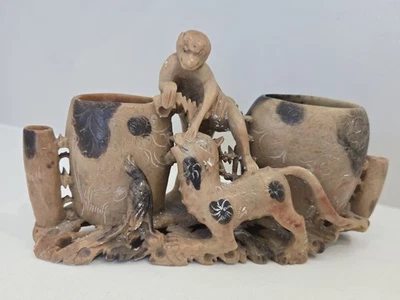 Antique Chinese Handcarved Soapstone Monkey Figurine - Image 1 of 3