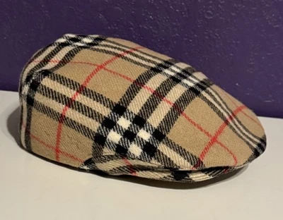 Vintage Burberrys Wool Nova Check Newsboy Hat L Cabbie Flat Cap Made in England - Image 1 of 4