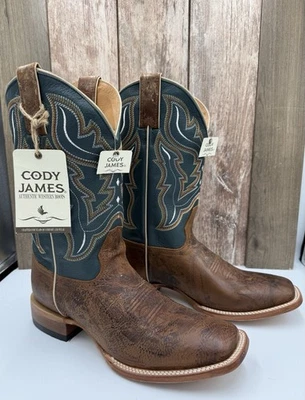 Novo! Botas ocidentais masculinas Cody James tamanho 9D biqueira quadrada larga BBS20 marrom marinho - Imagem 1 de 4