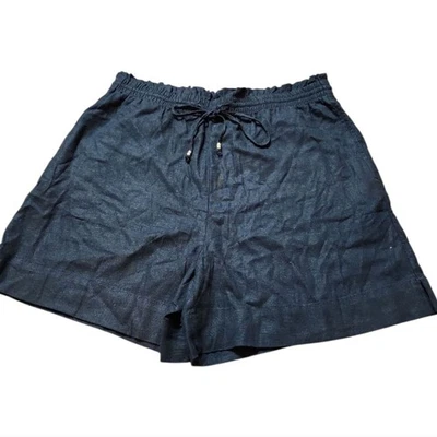 NUEVO CON ETIQUETAS H&M Mezcla de Lino Bolsa de Papel Pantalones Cortos Talla Mediana Negro Tranquilo Lujo Casa de Vacaciones Foto 1 de 4