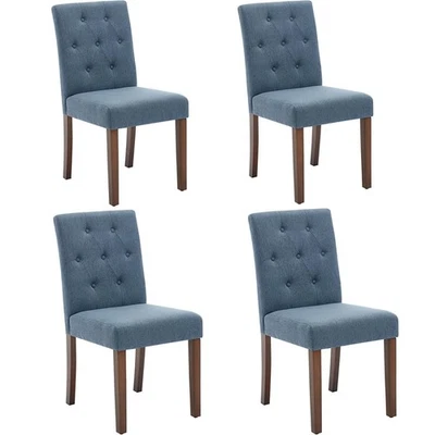 Paquete de 2/4/6 sillas de comedor modernas tapizadas de lino - acento de cabeza de clavo y patas de madera Foto 1 de 4