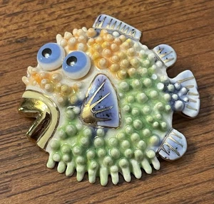 CYNTHIA CHUANG Jewelry 10 Handcrafted Colorful PUFFER FISH Ceramic Brooch - Picture 1 of 6