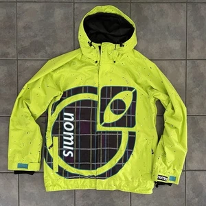 Nomis Snowboard Ski Jacket Men's Large Hooded Highlighter Green Paint Splatter - Picture 1 of 10