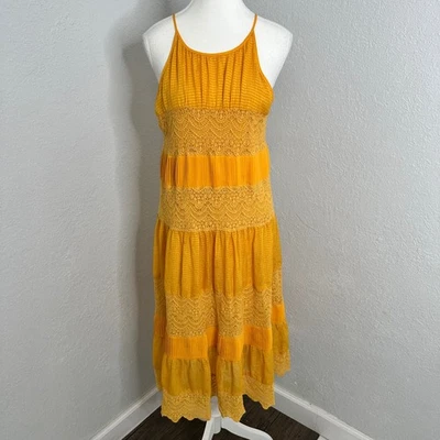 Vestido Anthropologie HD in Paris Villanelle Amarillo Encaje Midi En Niveles Talla M Foto 1 de 4