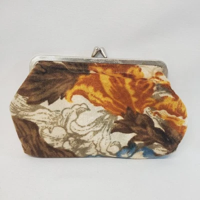 Velour Floral Coin Purse Large 7"x4" Poly Velvet 1970s Retro - Image 1 of 4