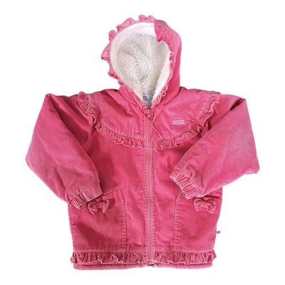 Chaqueta De Colección Oshkosh Bgosh Niñas Sherpa Forrada Pana Rosa Volantes Lazo Talla 6X Foto 1 de 4